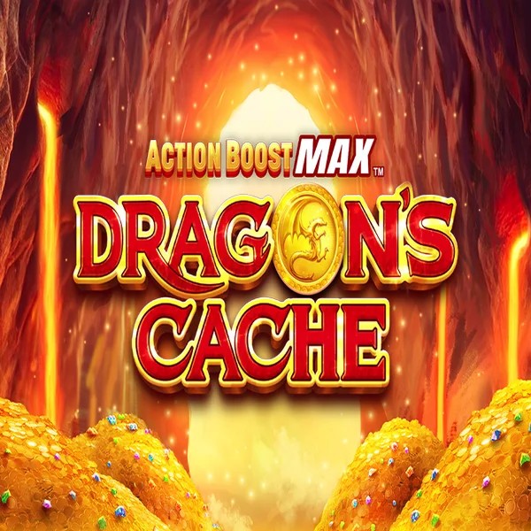 Action Boost Max Dragon's Cache slot logo by SpinPlay Games at Spinsy Casino