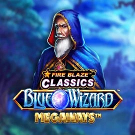 Fire Blaze Blue Wizard Megaways slot logo by Rarestone Gaming at Spinsy Casino