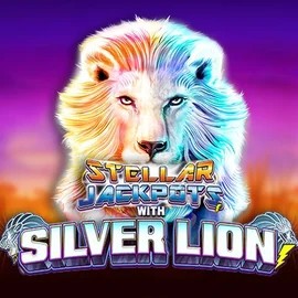Stellar Jackpots with Silver Lion online game logo by Lightning Box Game on spinsycasinoo.net
